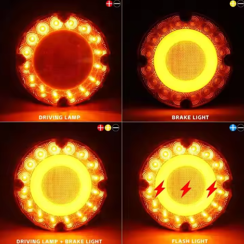 SEROK DOT Strobe Red Amber 7 Inch School Bus Transit Vehicle LED Round Flash Turn Tail Stop Lamp Rear Brake Light with DRL Ring